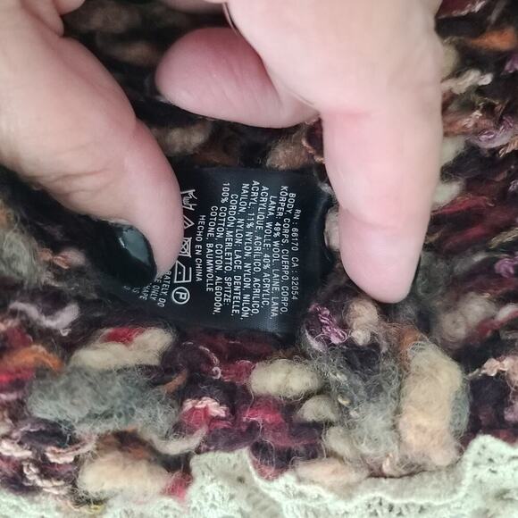 Anthropologie HWR lace trimmed marled Cardigan ladies sweater Size Sm Cozy Wool - Picture 10 of 11